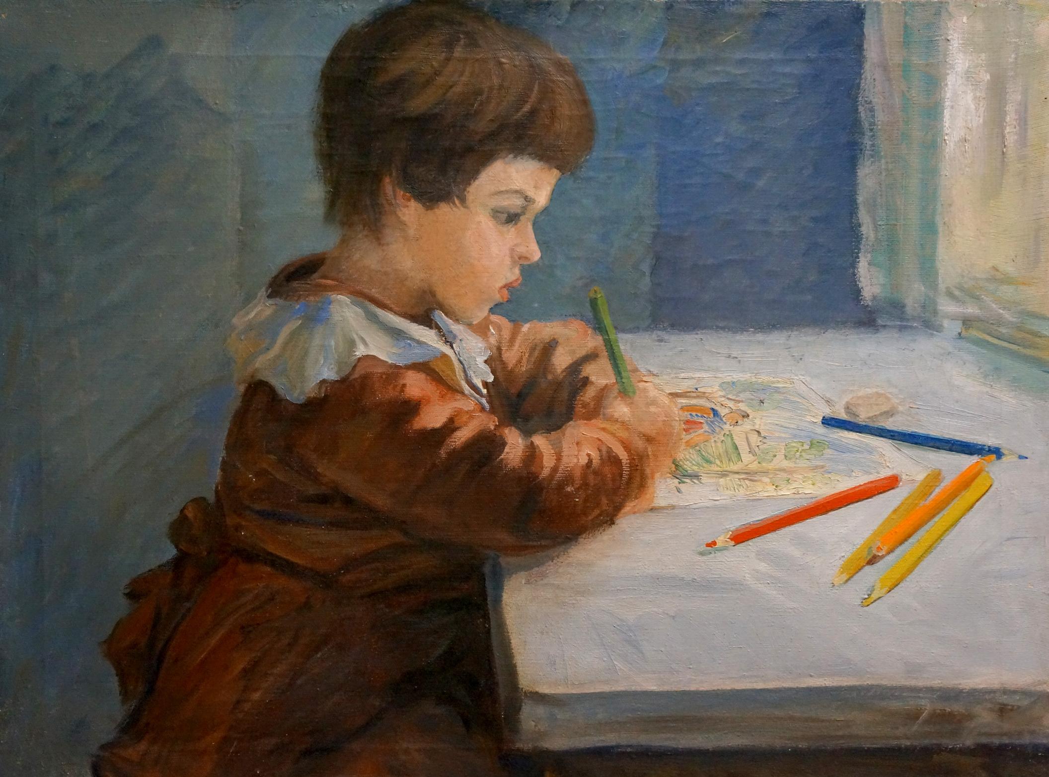 Oil painting Portrait of a schoolboy