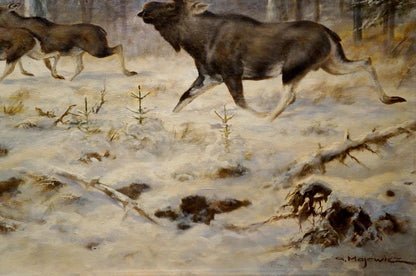 Oil painting Deer in the forest