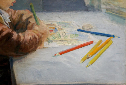 Oil painting Portrait of a schoolboy