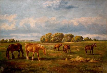 Oil painting Horses graze