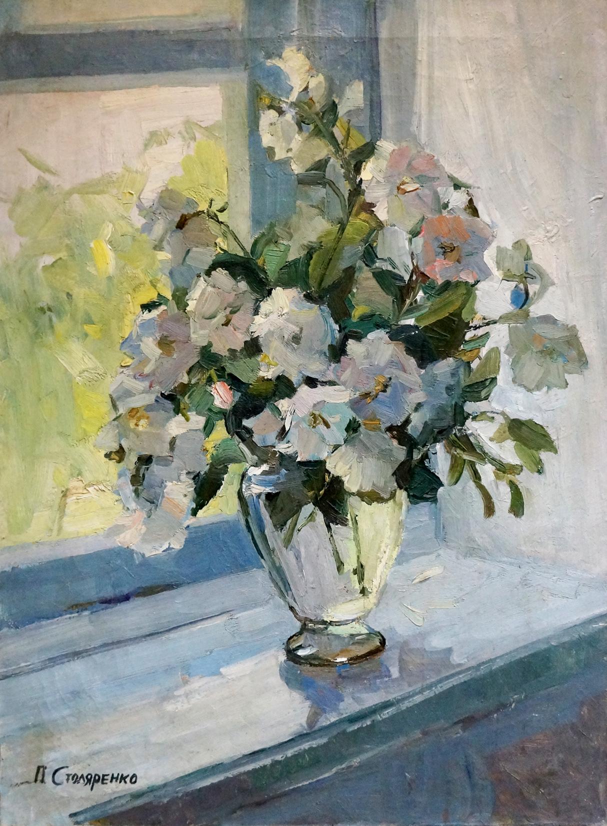 Oil painting Flower by the window Peter Kuzmich Stolyarenko