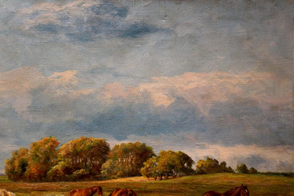 Oil painting Horses graze