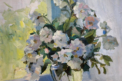 Oil painting Flower by the window Peter Kuzmich Stolyarenko