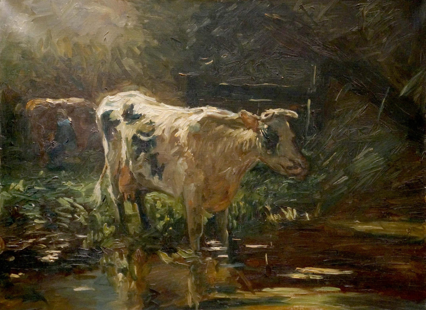 Oil painting Cow at the pond