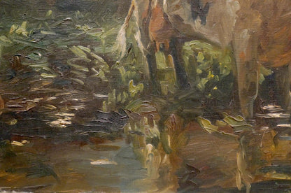 Oil painting Cow at the pond