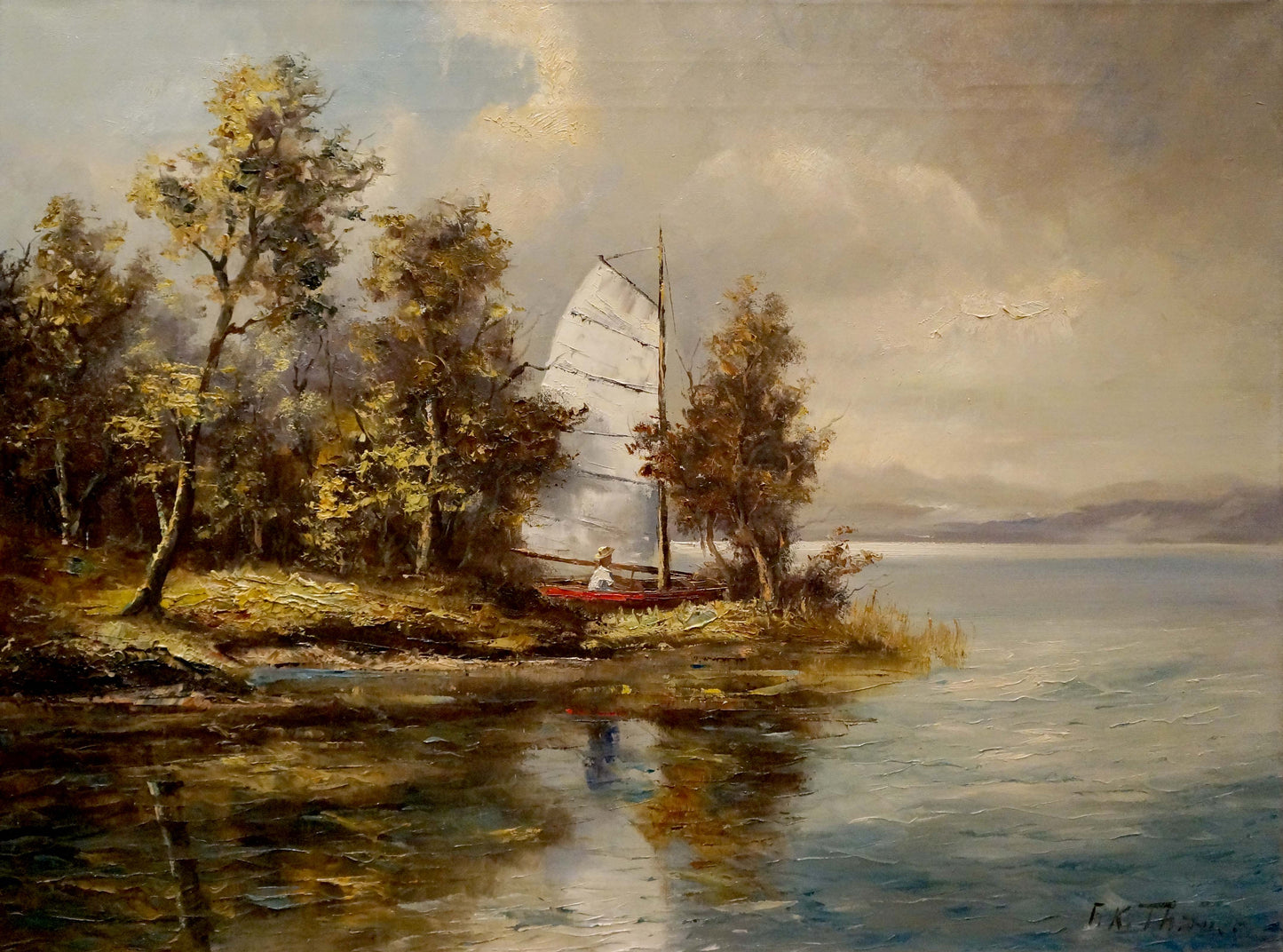 Oil painting Boat near the shore