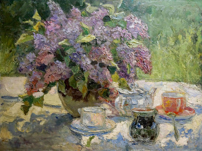 Oil painting Tea party Naumova Tamara Sergeevna