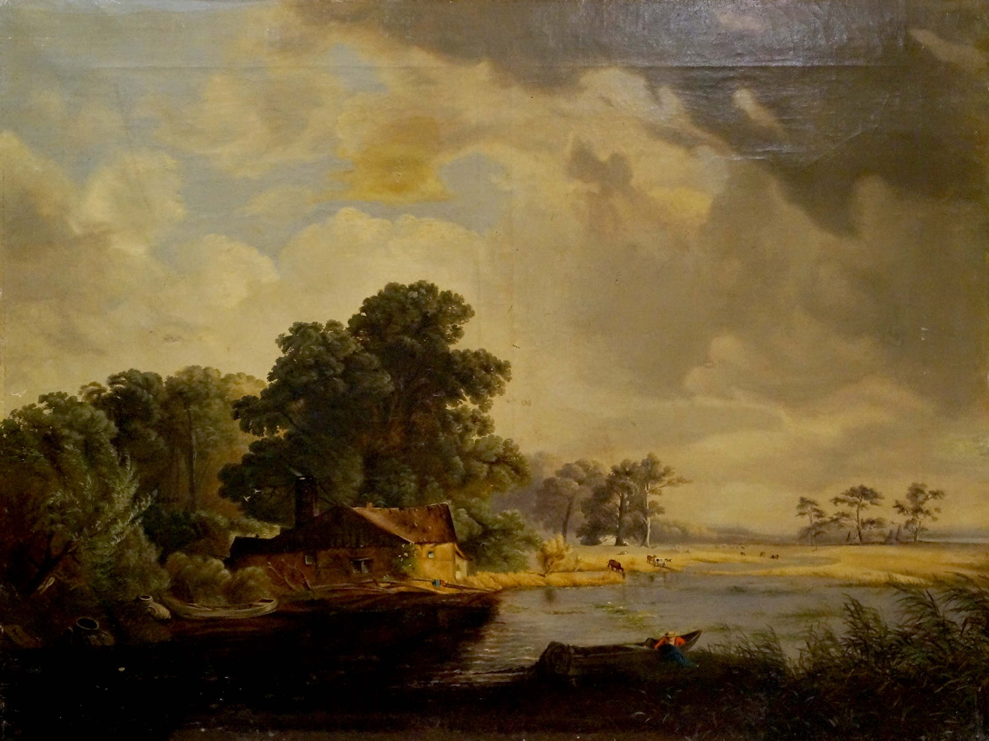 Oil painting Evening Along the River Unknown artist