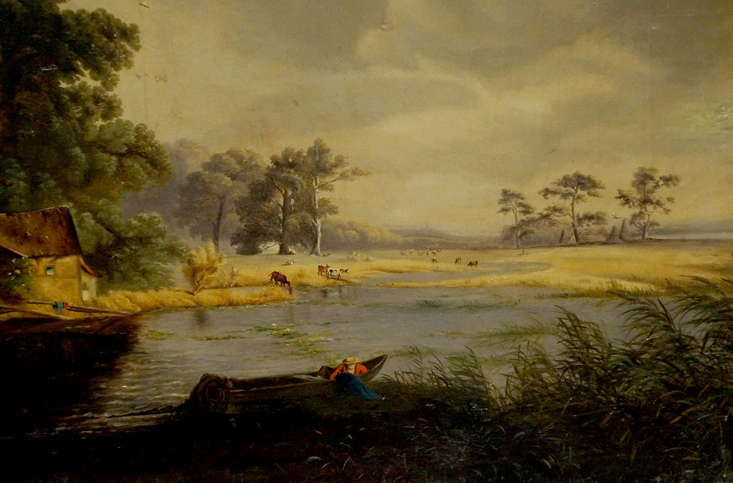 Oil painting Evening Along the River Unknown artist
