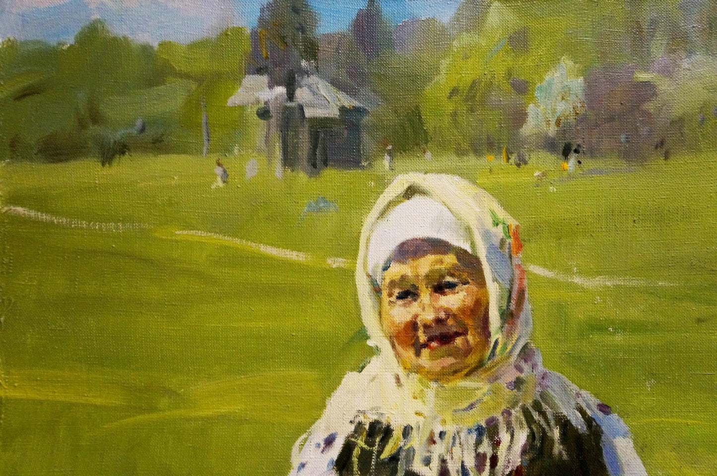 Oil artwork by Arkady Vasilievich Soroka capturing the essence of a grandmother