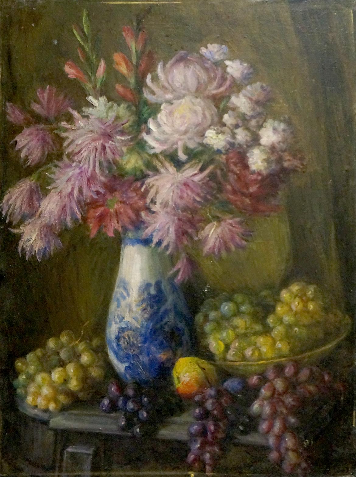 Oil painting Flowers and grapes Unknown artist