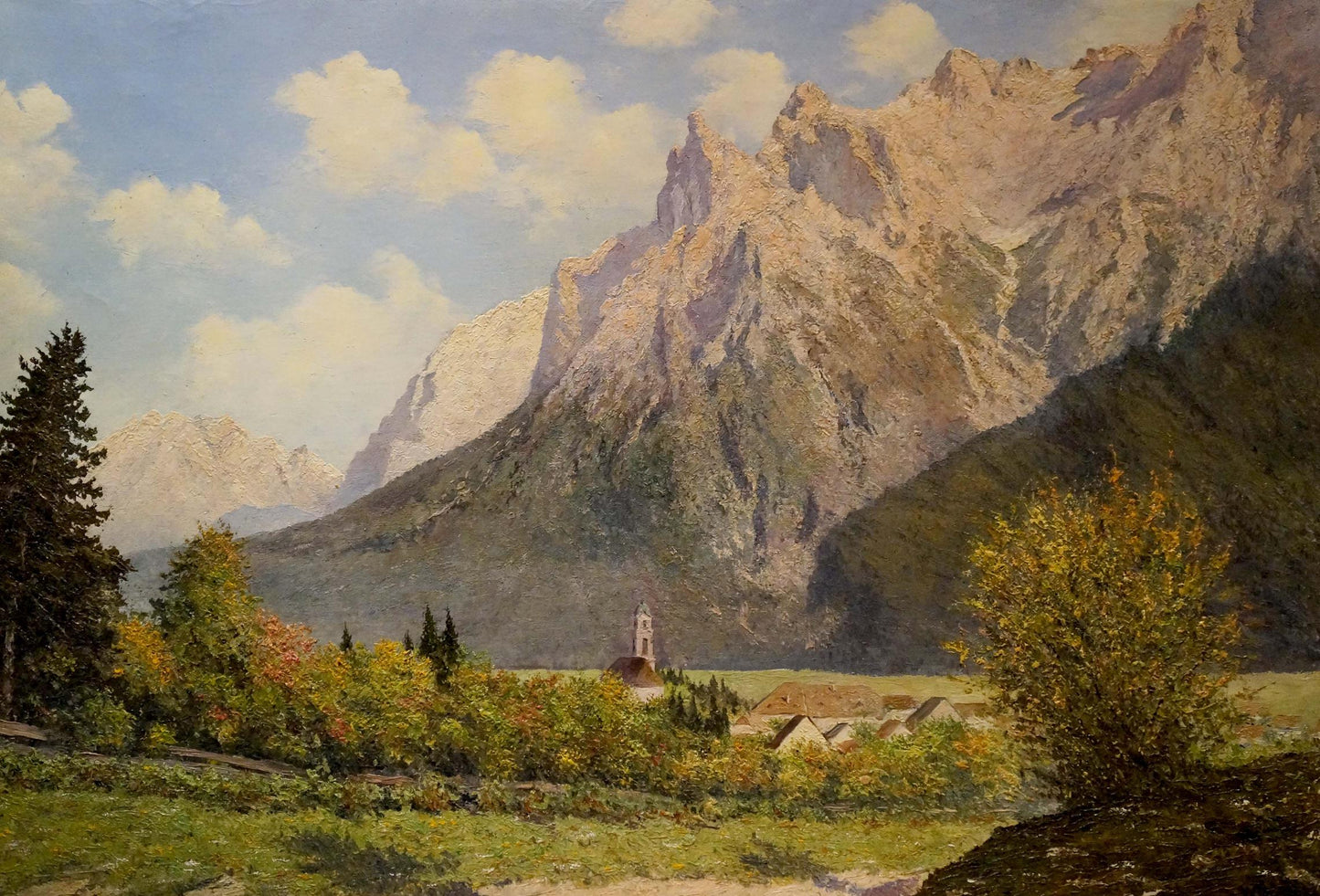 Oil painting The first rays of sun in the mountains European artist
