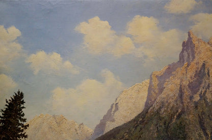 Oil painting The first rays of sun in the mountains European artist