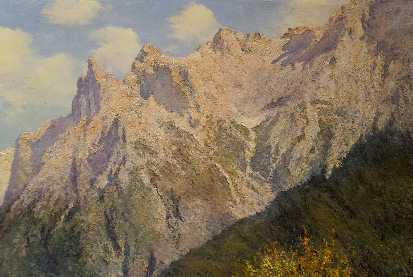 Oil painting The first rays of sun in the mountains European artist