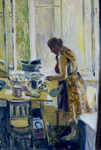 Oil painting Mom in the kitchen Bazylev Nikolay Ivanovich