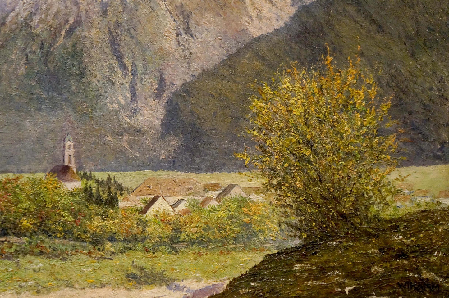 Oil painting The first rays of sun in the mountains European artist