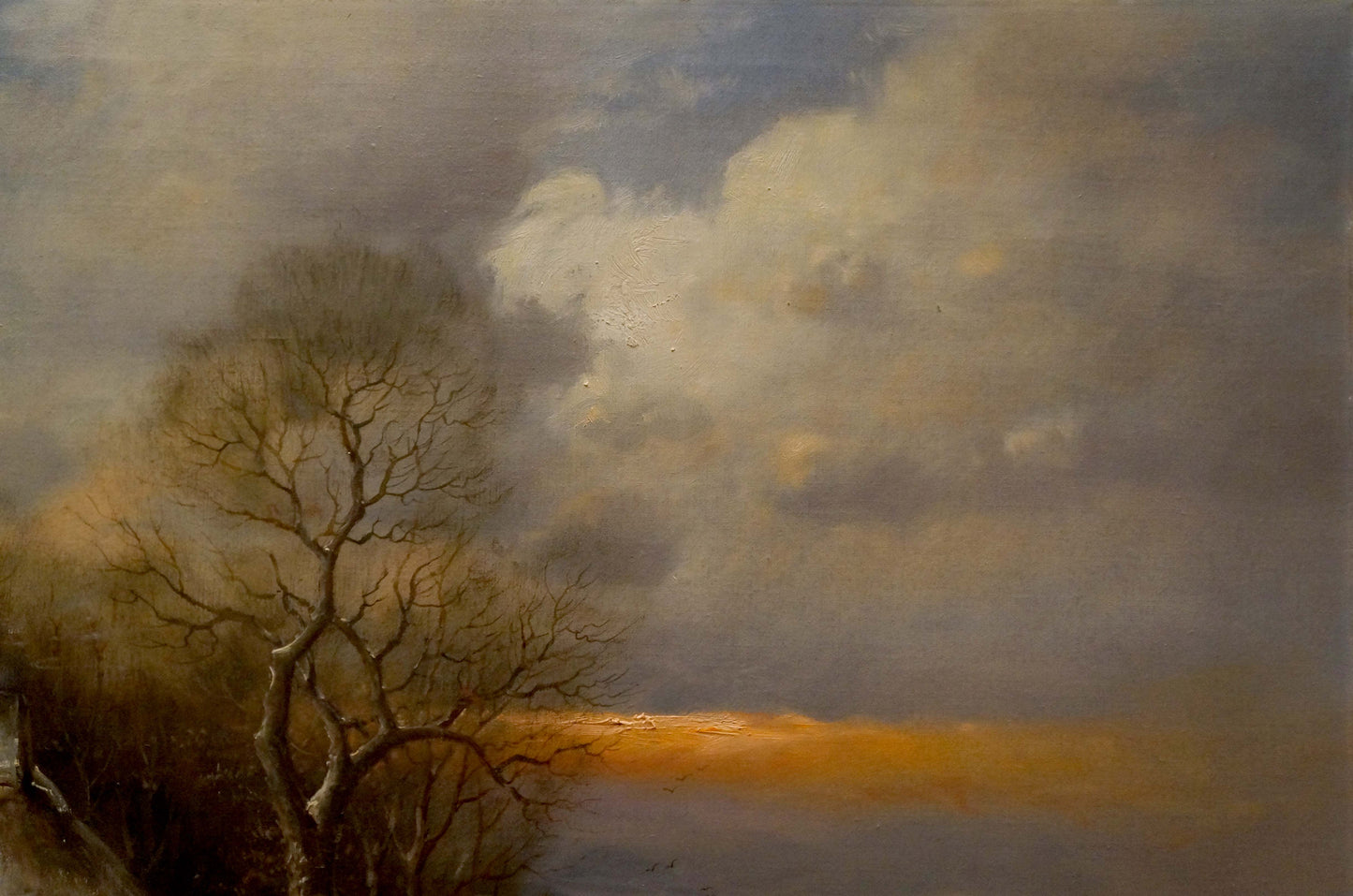 Oil painting Winter sunset landscape European artist