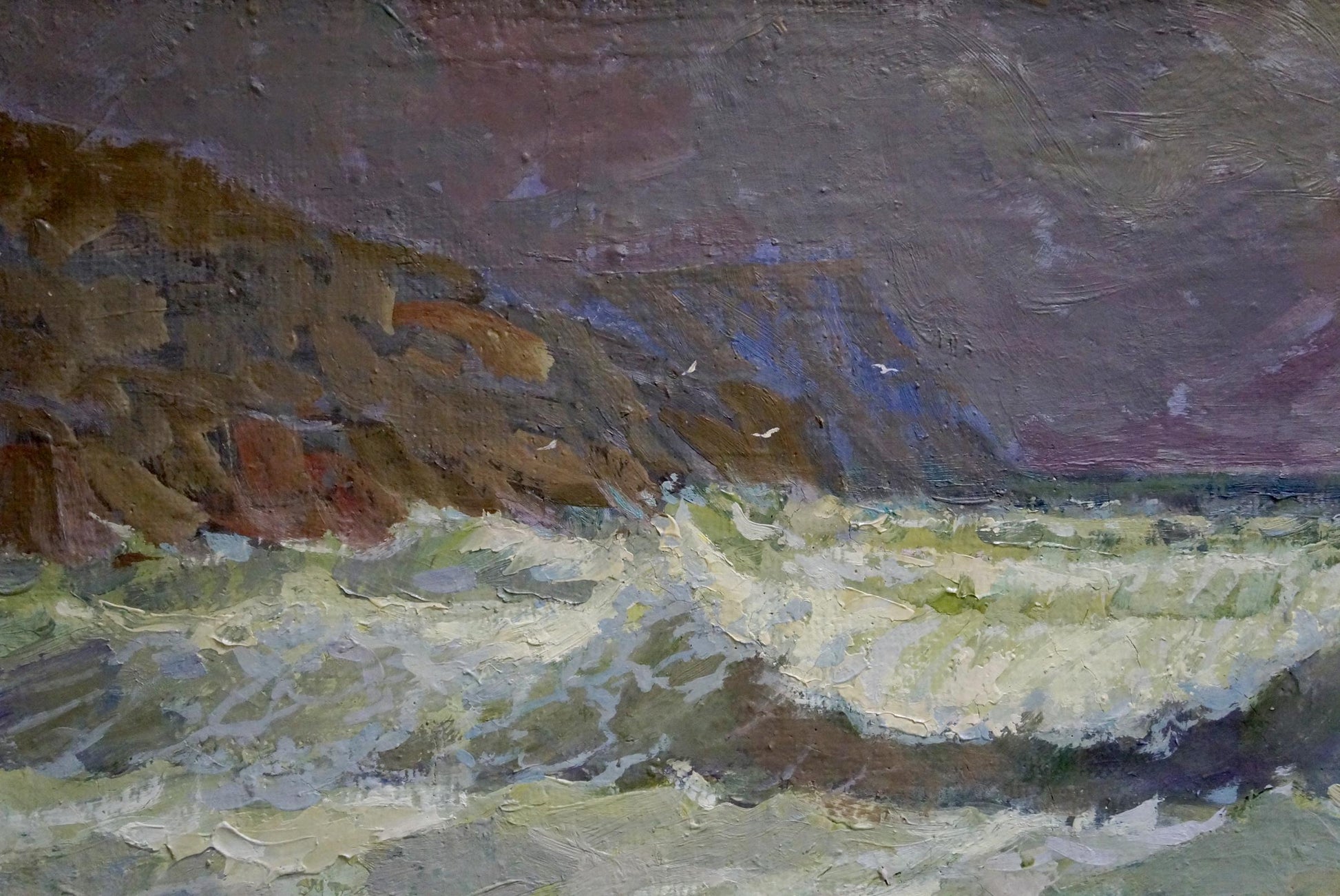 Alexander Petrovich Shadrin depicted a raging sea in an oil painting