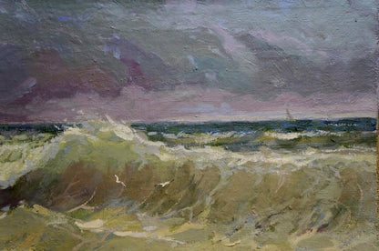 Oil portrayal of a raging sea by Alexander Petrovich Shadrin