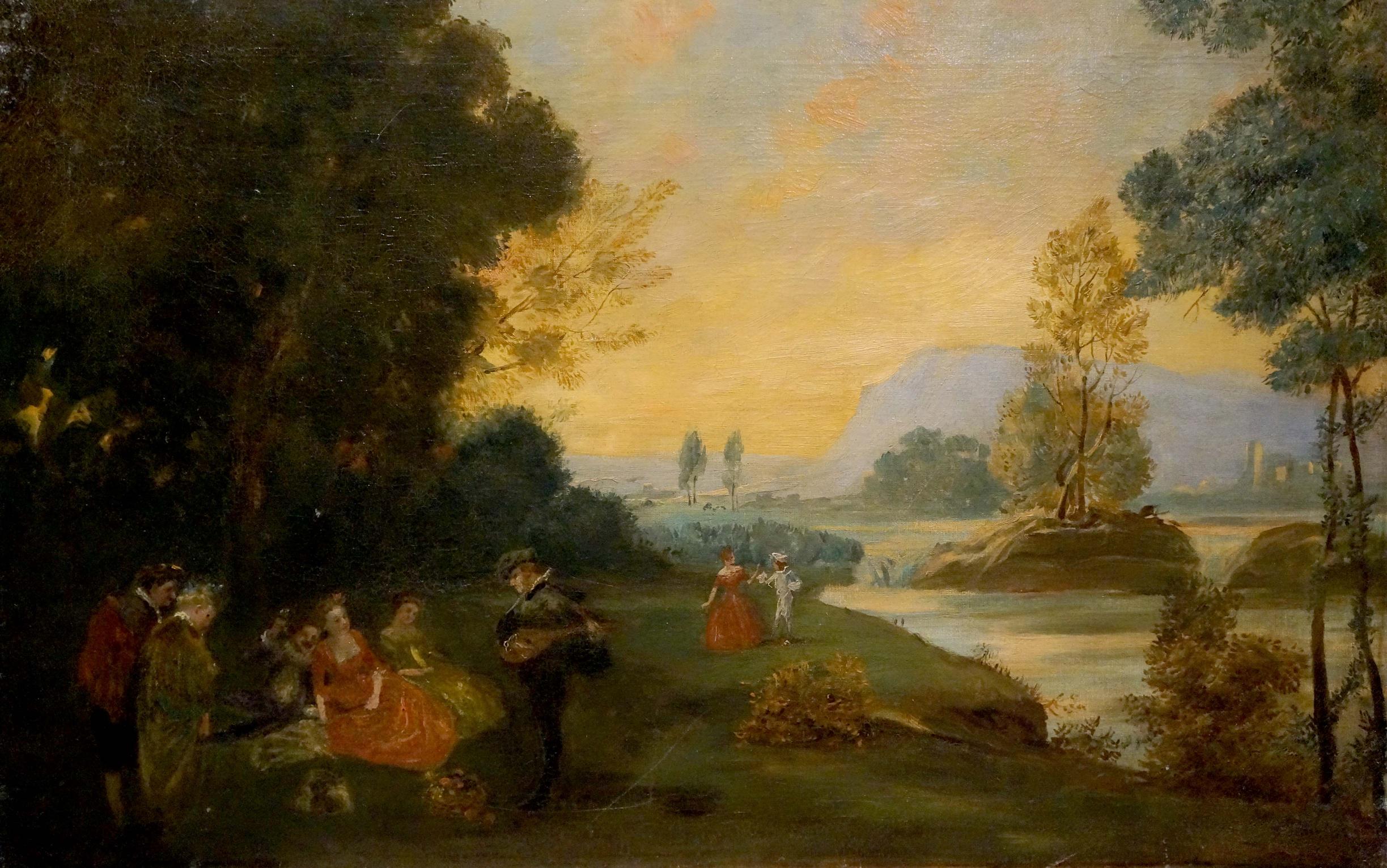 Oil painting People have a rest on a picnic