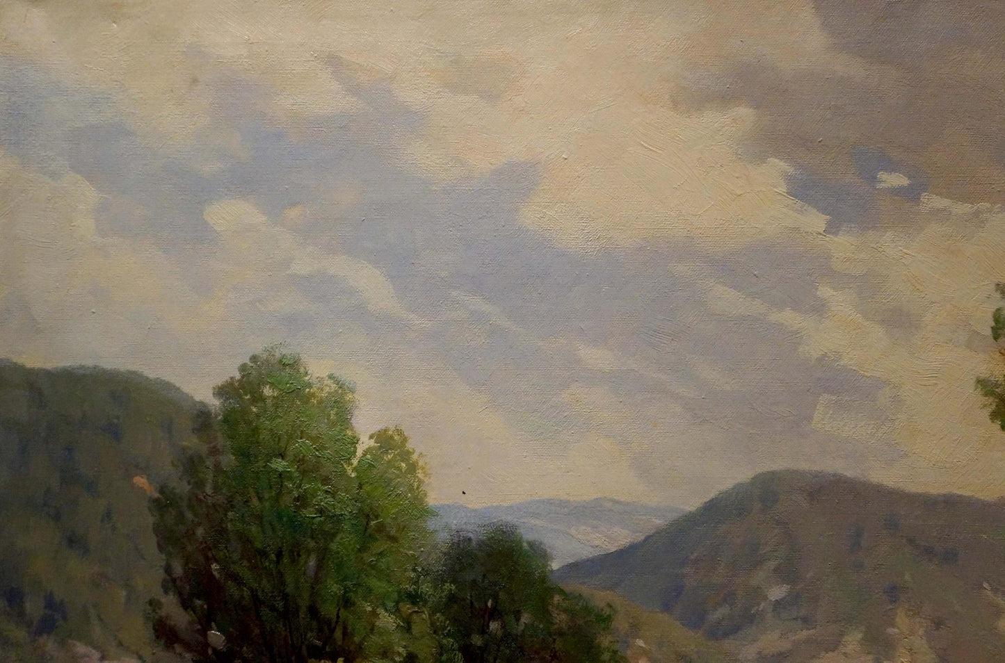 Oil painting Clouds in the summer mountains European artist