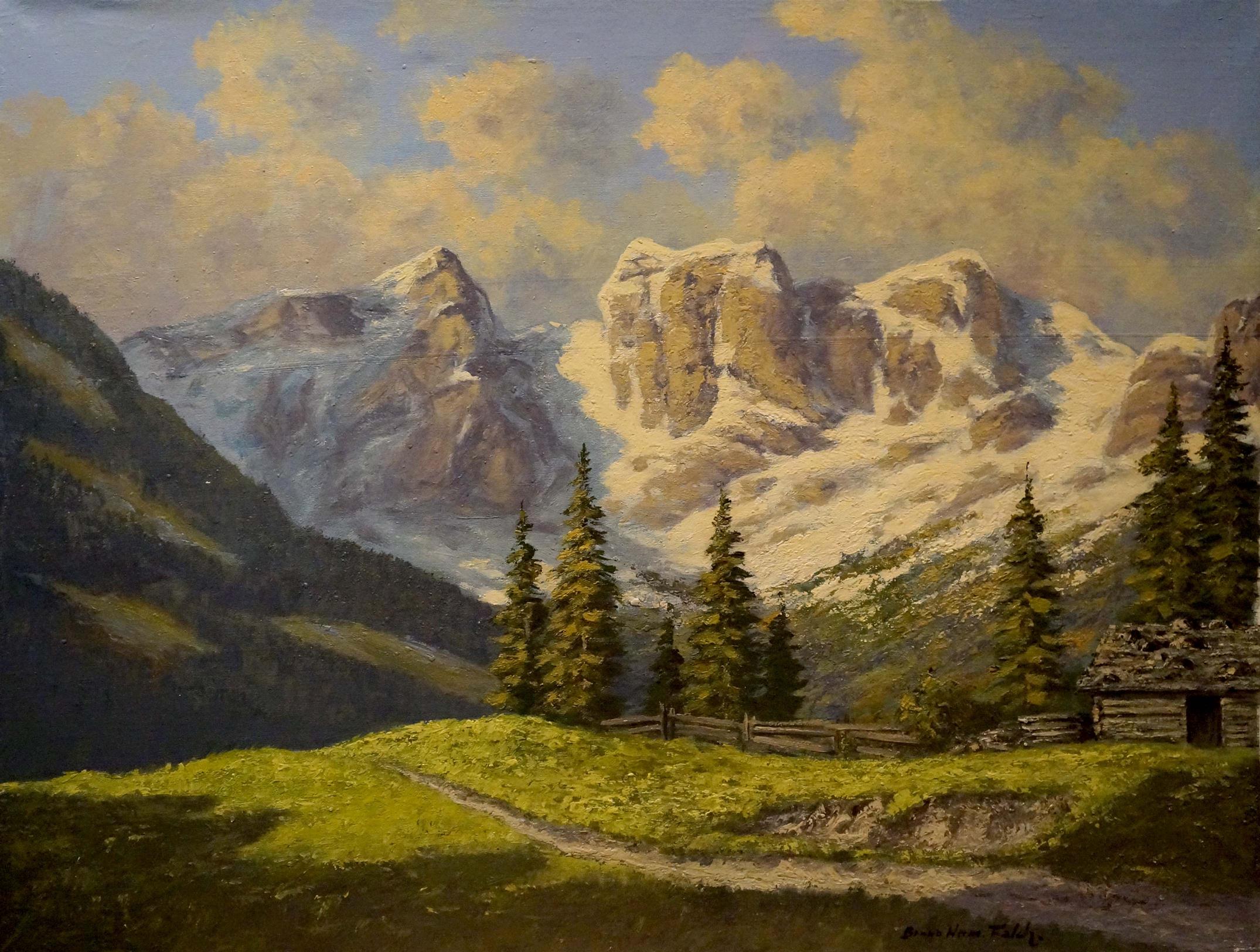 Oil painting Walk near the mountains European artist