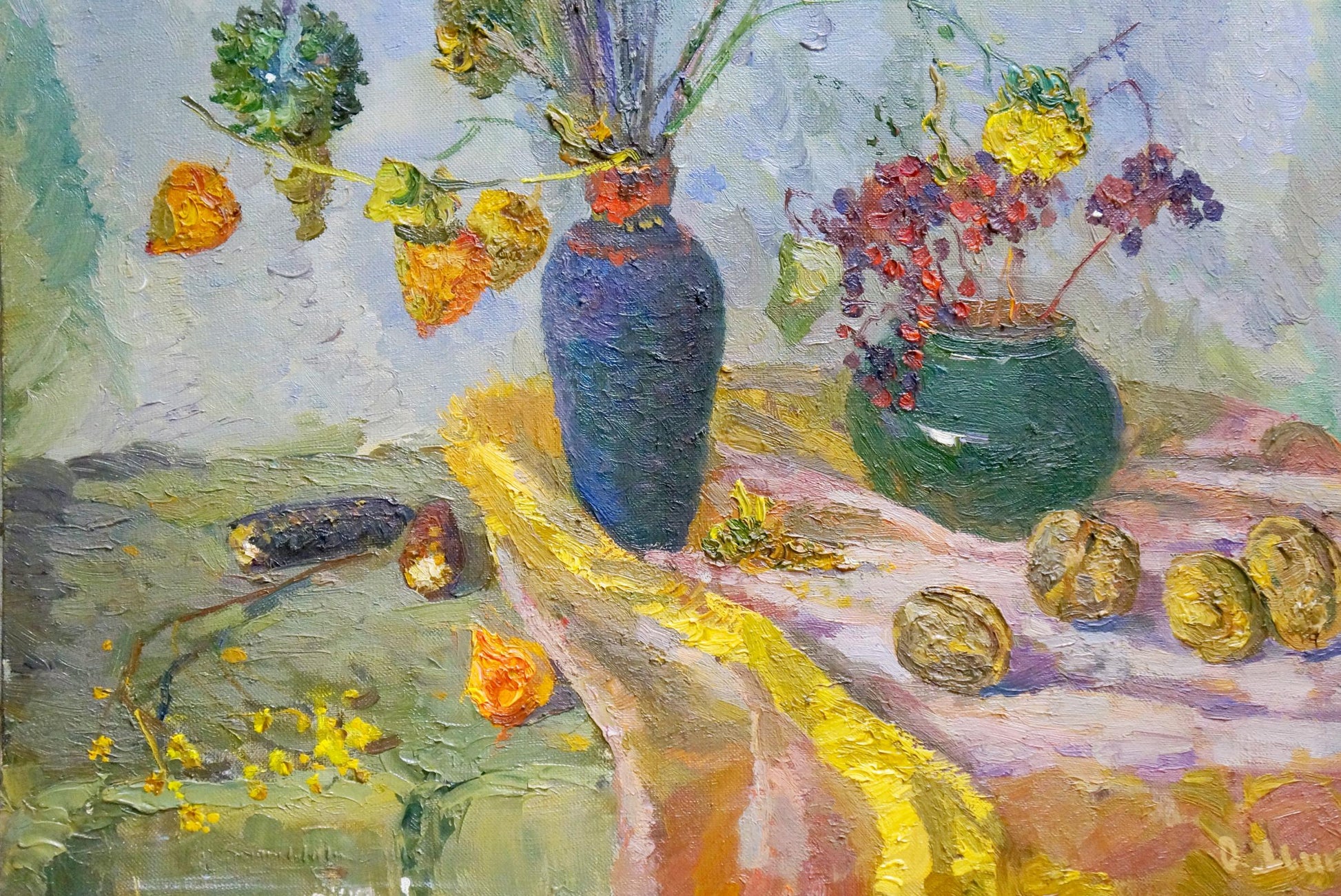 Alexander Fedorovich Mynka's oil painting portrays dry flowers