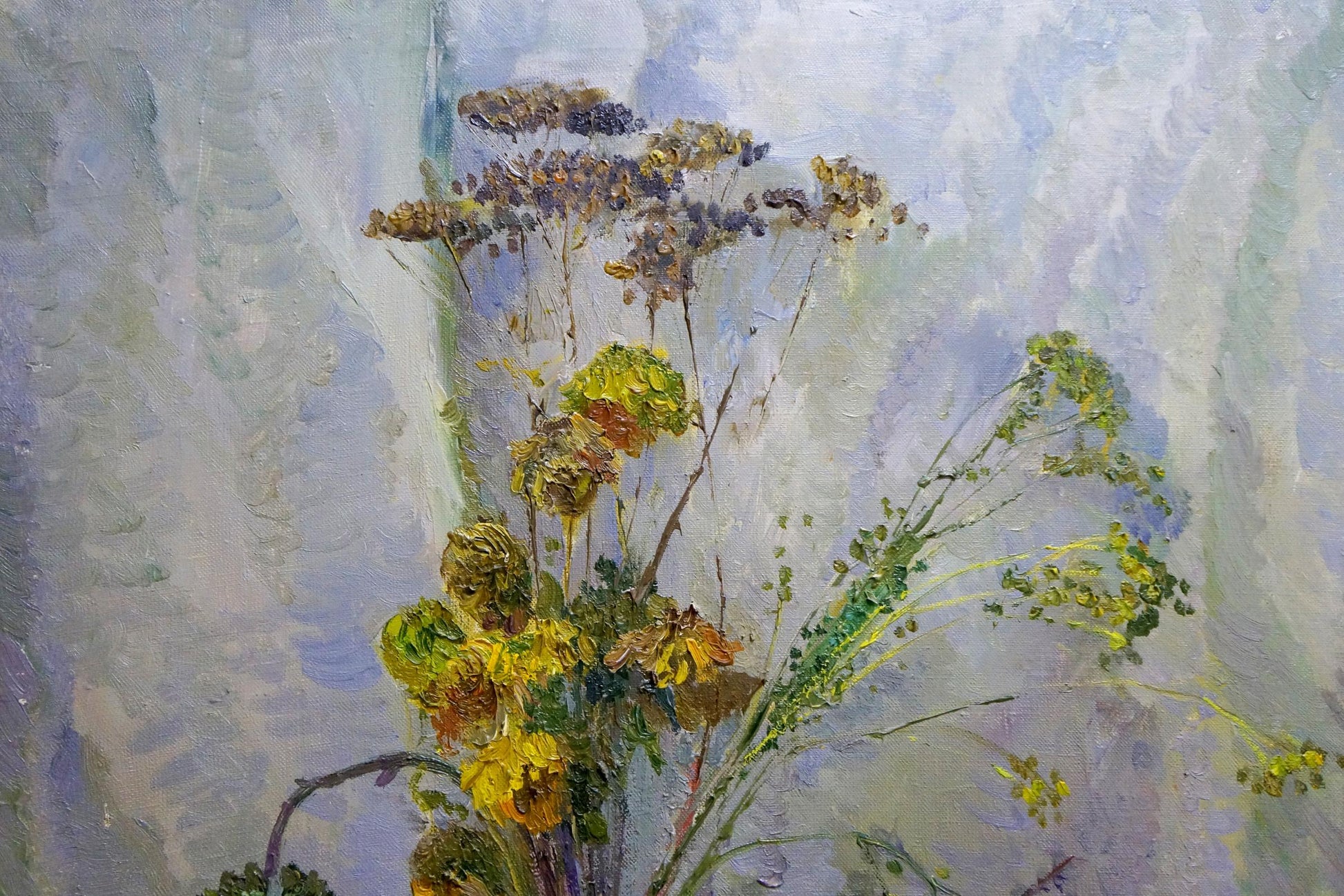 The oil painting by Alexander Fedorovich Mynka features dried flowers