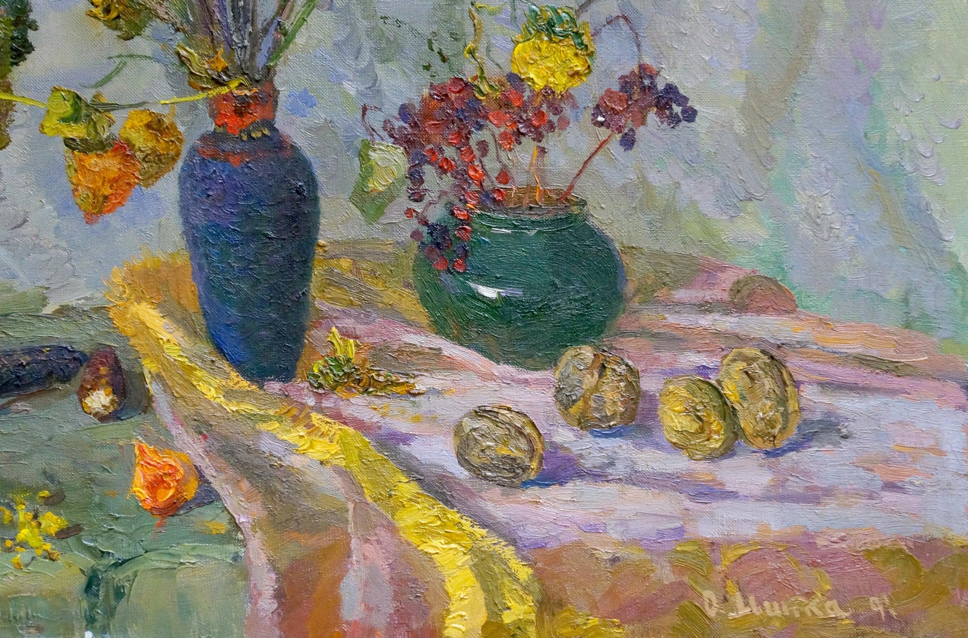 Dry flowers are depicted in Alexander Fedorovich Mynka's oil painting