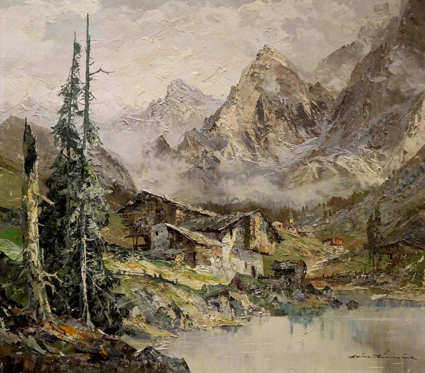 Oil painting Landscape of the village European artist