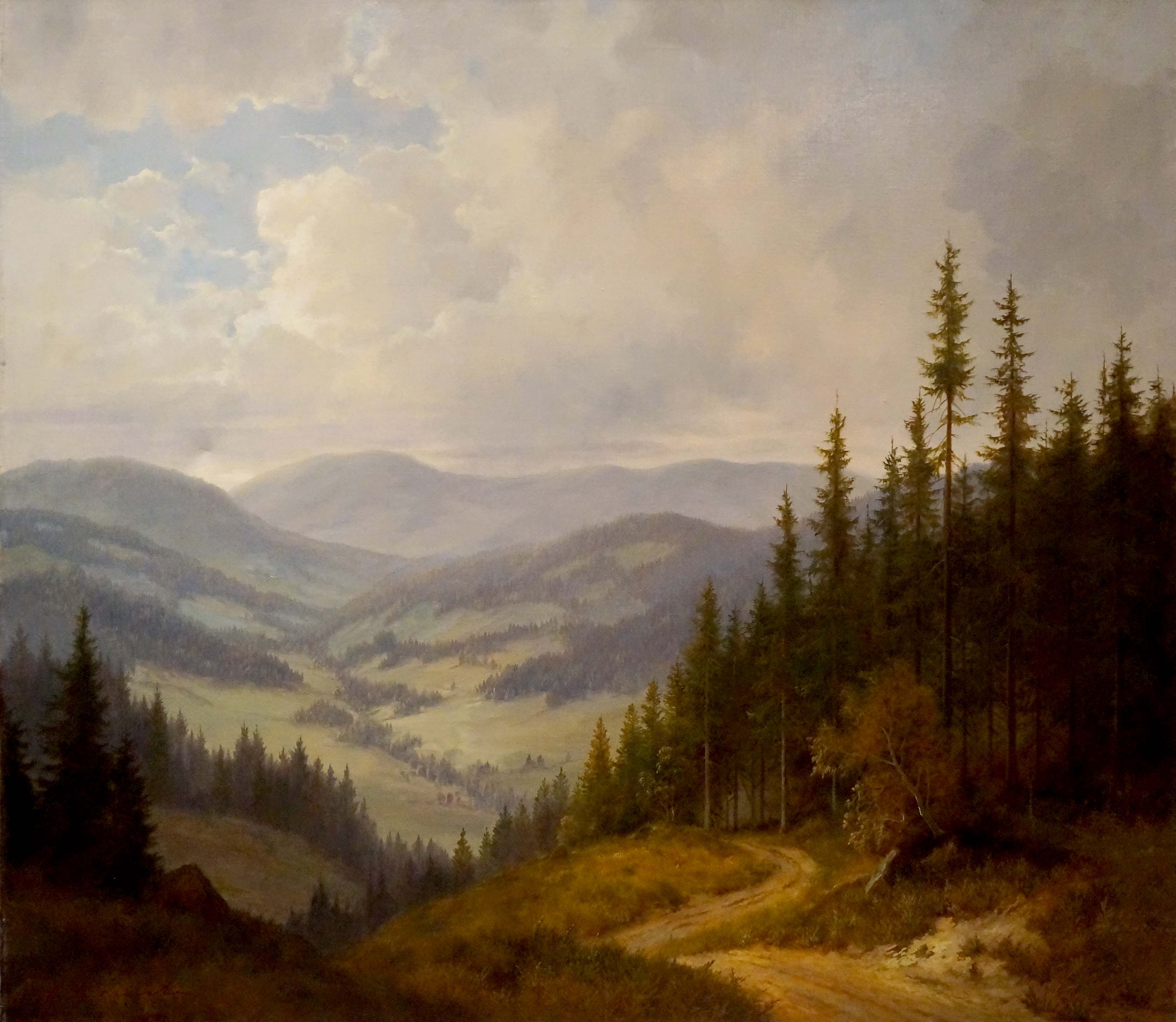 Oil painting Mountain Forest European artist