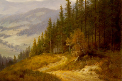 Oil painting Mountain Forest European artist