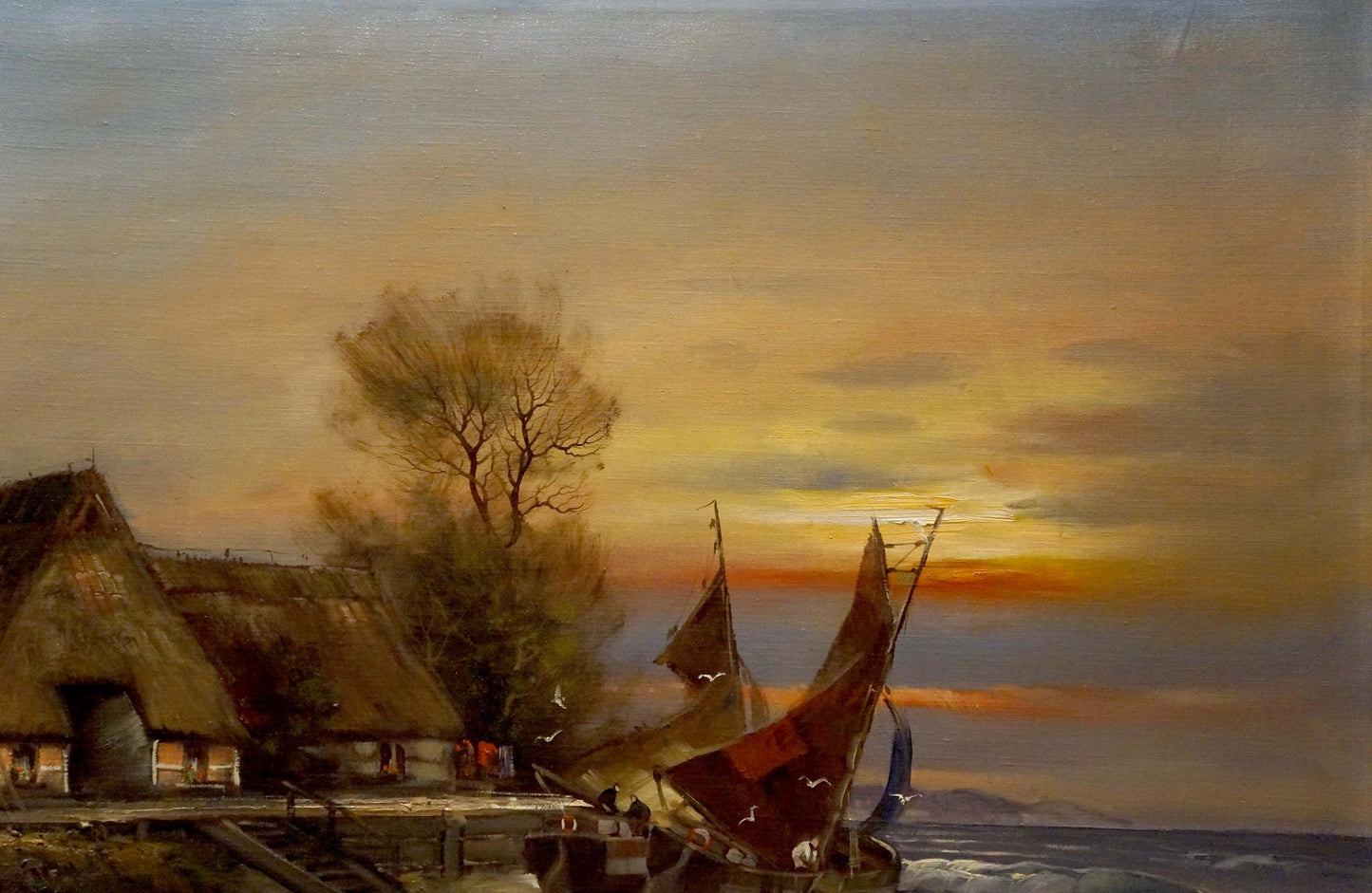 Oil painting Seaside Sundown Unknown artist