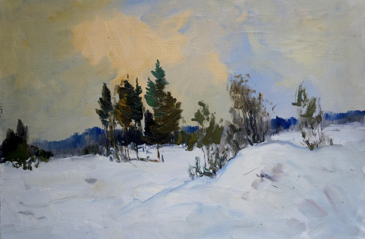 Oil painting Large snowdrifts in the forest Unknown artist