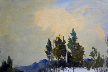 Oil painting Large snowdrifts in the forest Unknown artist