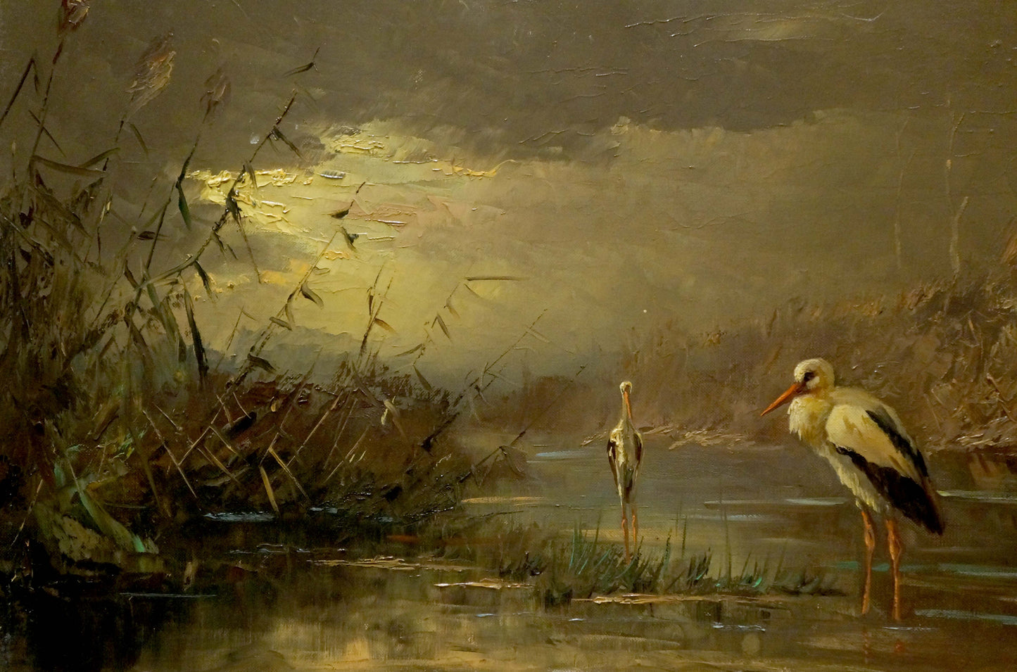 Oil painting Herons on the shore