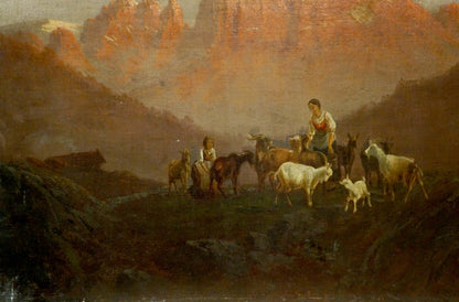 Oil painting Walking goats