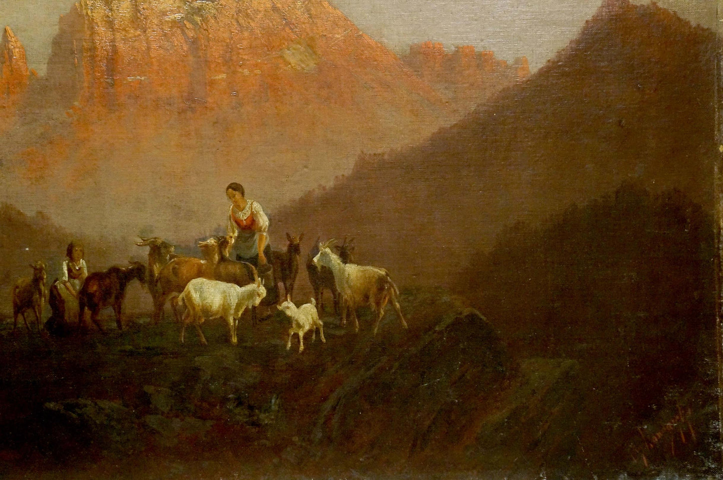 Oil painting Walking goats