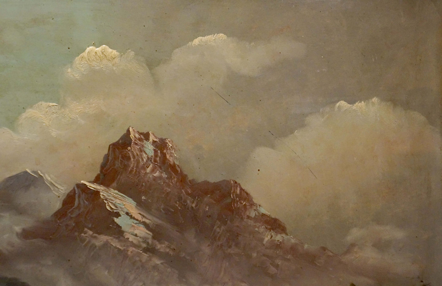 Oil painting Mountains shrouded in fog European artist