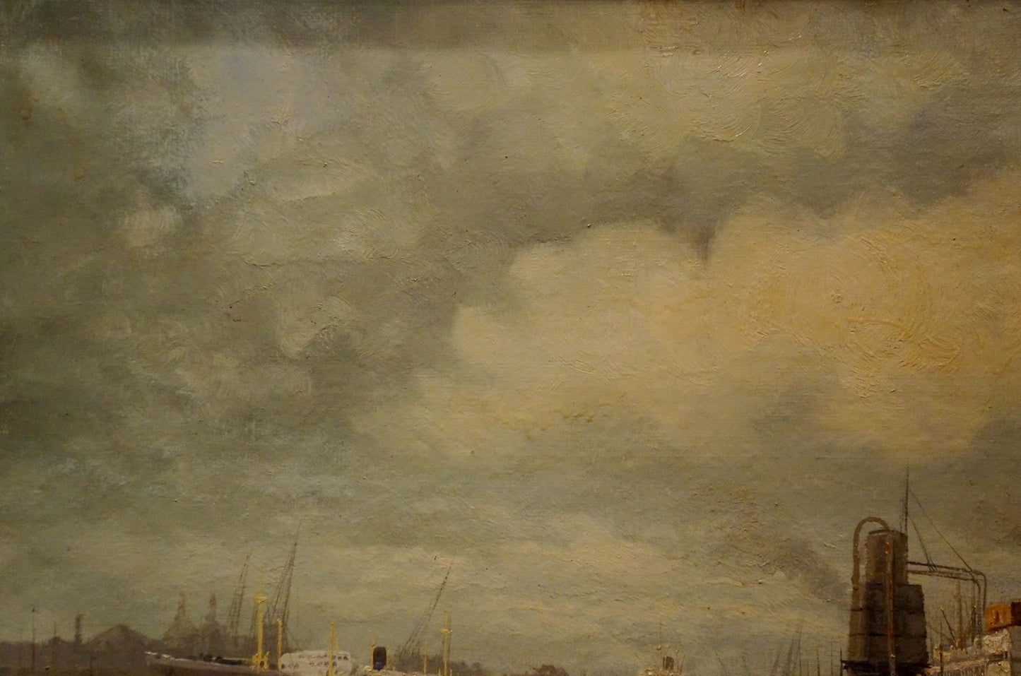 Oil painting Landscape with ships
