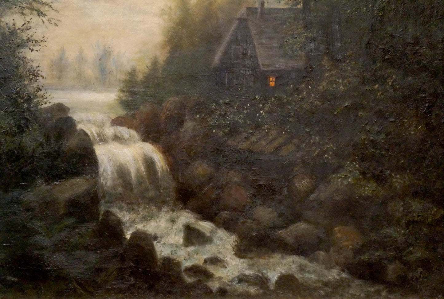 Oil painting Landscape with a waterfall