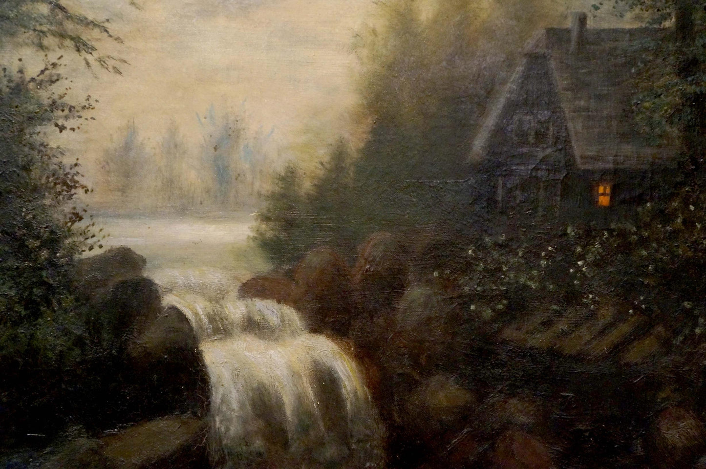 Oil painting Landscape with a waterfall