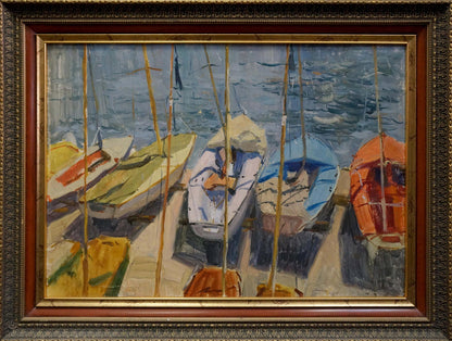 Oil painting Boat in port Afanasyev Vladimir Nikolaevich