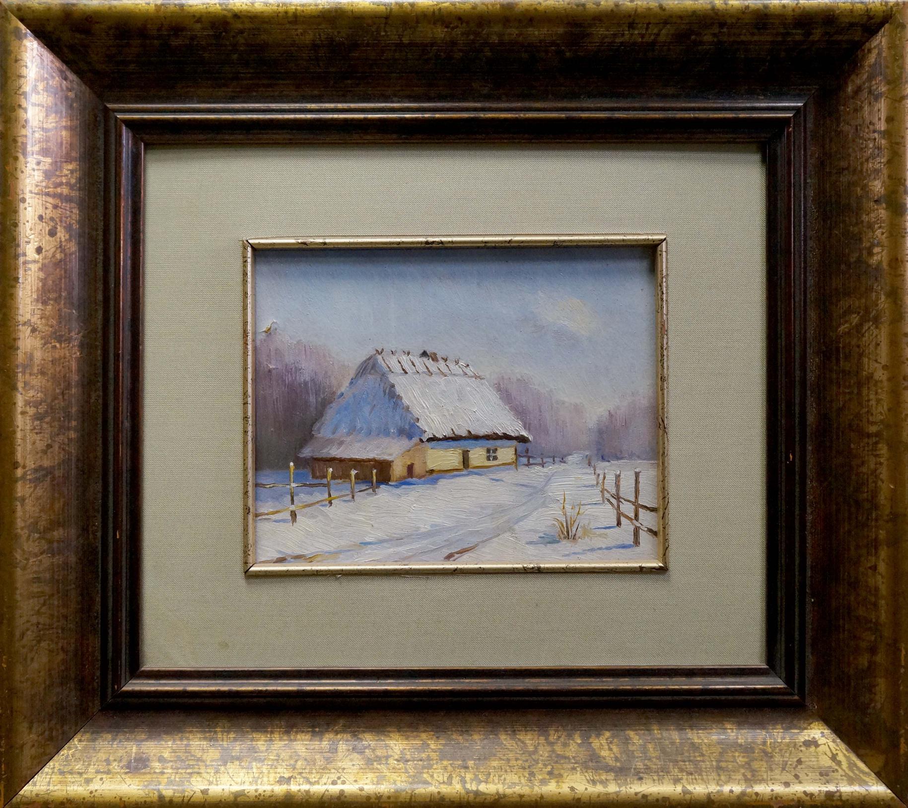 Oil painting Snow covered house