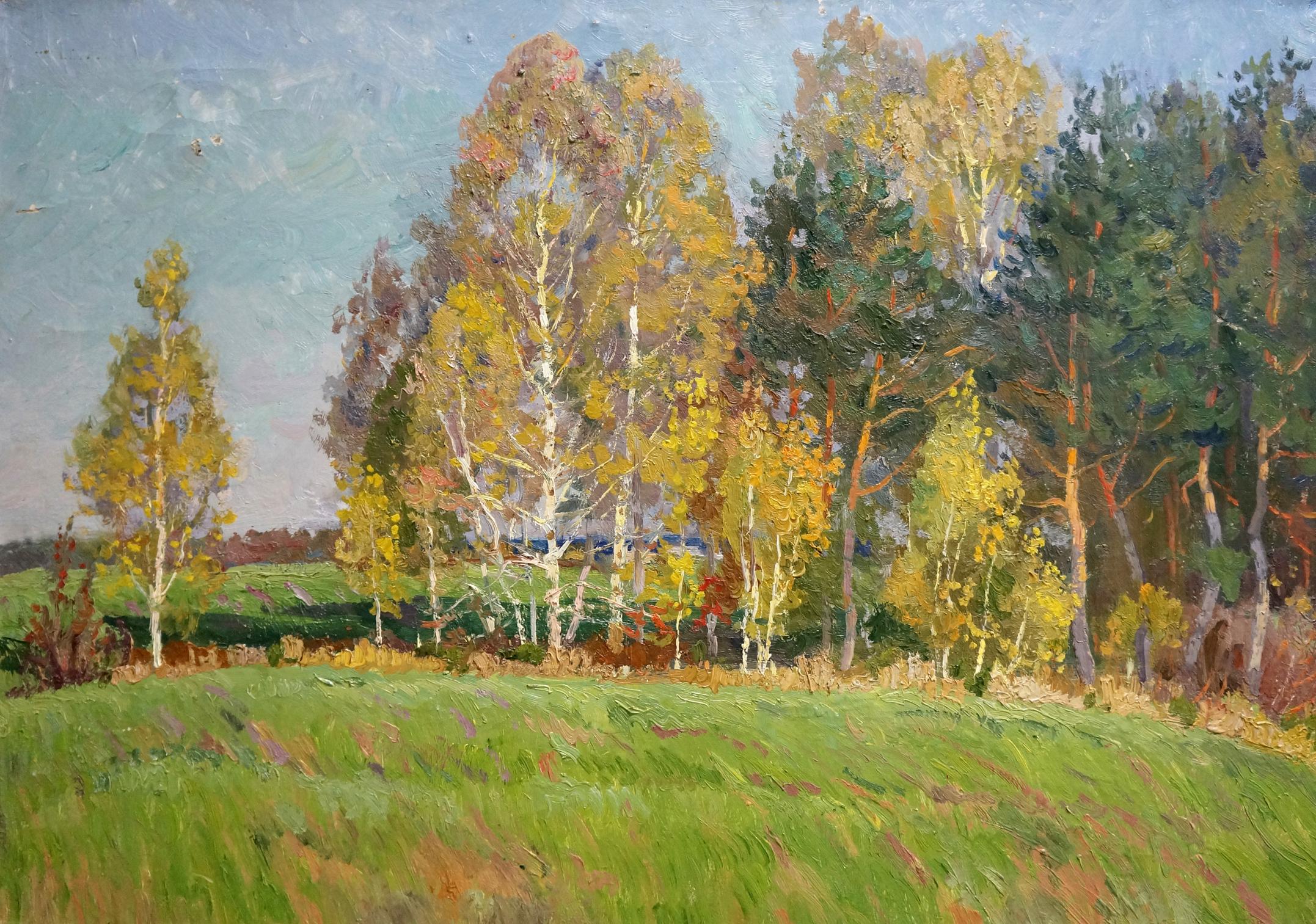 Oil painting Landscape of yellow trees Anatoly Fomin