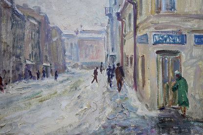 Oil painting Winter landscape in the city Basov Yakov Alexandrovich