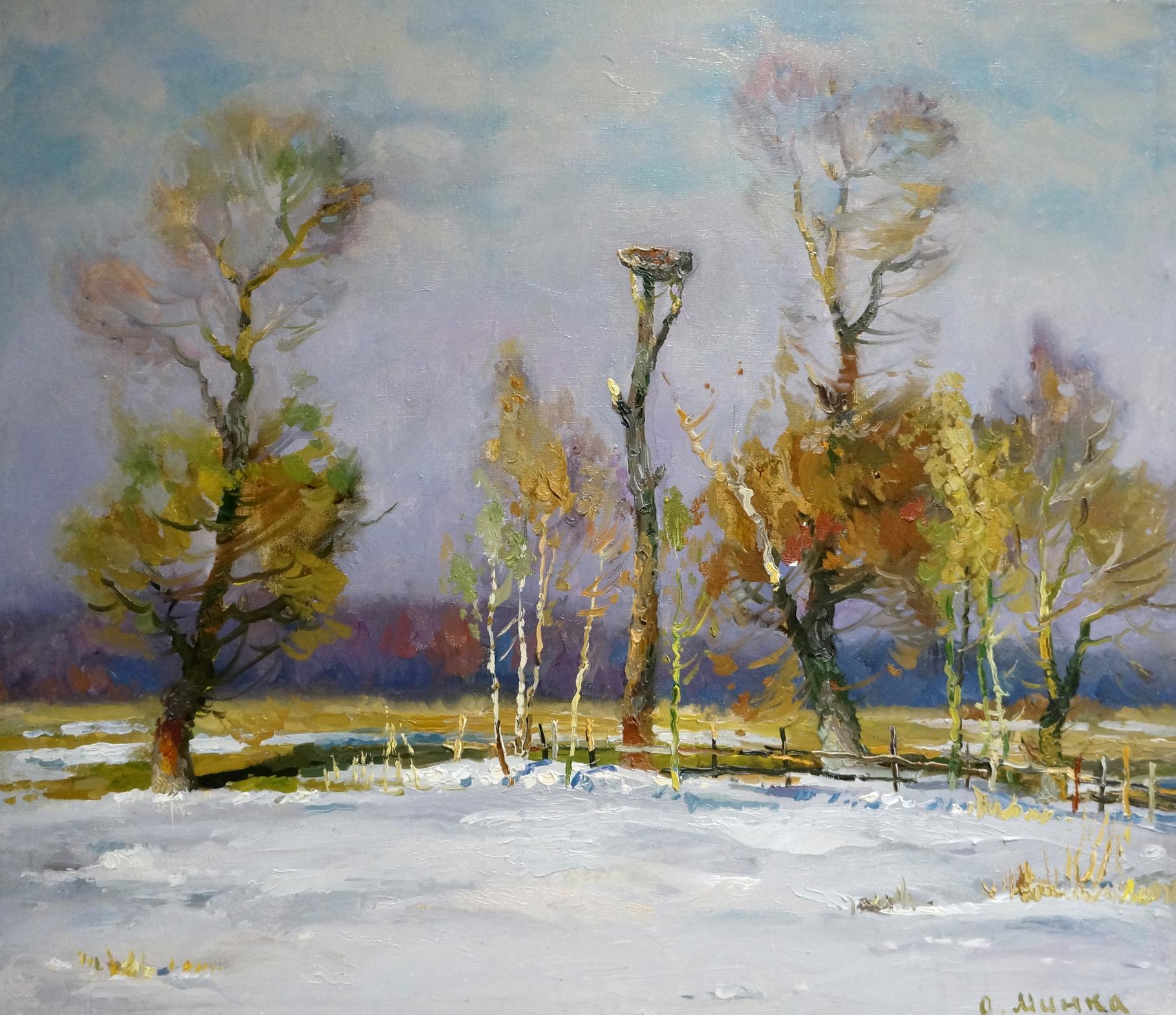Oil painting Landscape with winter forest Alexander Mynka
