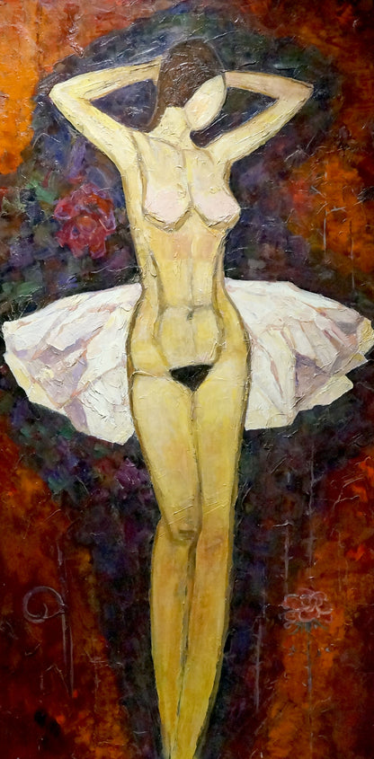 Oil painting Nude ballerina and rose with thorns Semykina Lyudmila Nikolaevna
