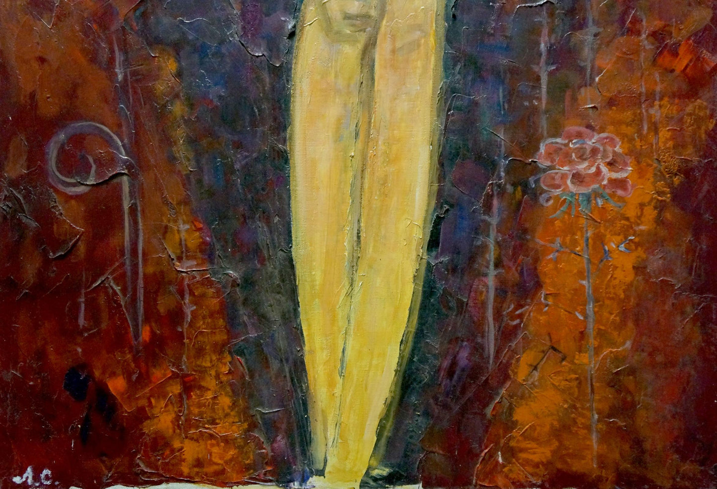 Oil painting Nude ballerina and rose with thorns Semykina Lyudmila Nikolaevna