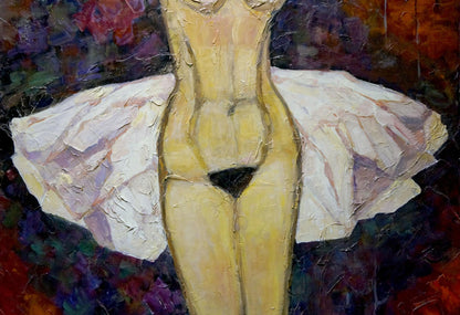 Oil painting Nude ballerina and rose with thorns Semykina Lyudmila Nikolaevna